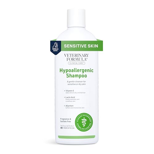 Veterinary Formula Clinical Care Hypoallergenic Shampoo for Dogs and Cats, 16 oz – No Harsh Ingredients – Fragrance-Free Pet Shampoo for Allergies and Sensitive Skin, Promotes Healthy Skin and Coat