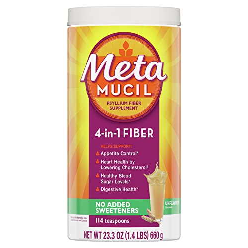 Metamucil, Unflavored Psyllium Husk Powder Fiber Supplement, Plain with No Added Sweeteners, 4-in-1 Psyllium Husk Powder for Digestive Health, #1 Doctor Recommended Fiber Brand, 114 teaspoons