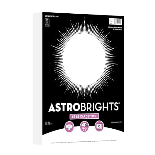 Astrobrights/Neenah Bright White Cardstock, 8.5" x 11", 65 lb/176 gsm, White, 75 Sheets (90905-02) - Packaging May Vary