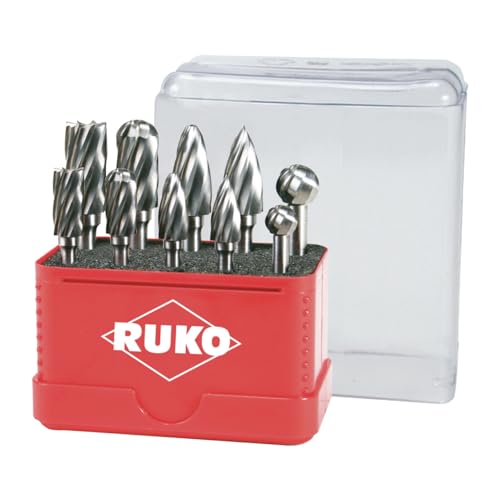 RUKO Tungsten Carbide Totary Burr Set in Mini-Box, Bright Finish, 10 Pieces, R116002