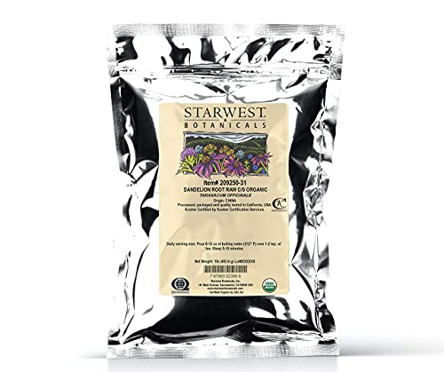 Starwest Botanicals Organic Raw Dandelion Root - Loose Leaf Herbal Tea, Supports Digestion, Cut & Sifted, Certified Kosher, Non-GMO, Caffeine-Free - Bulk 1 lb Bag