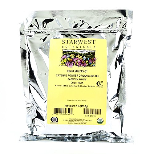 Starwest Botanicals Organic Cayenne Pepper Powder 35k HU - Adds Heat, Red Pepper Spice for Seasoning & Marinades, Derived from Capsaicin, Certified Kosher, Non-GMO - Bulk 1 lb Bag