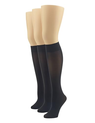 HUE womens Soft Opaque Knee High (Pack of 3) dress socks, Black, 1 US