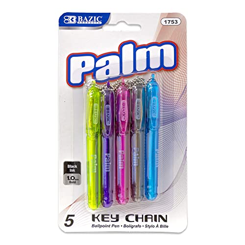 BAZIC Products Ballpoint Pen Palm Mini Pens w/Key Ring, Black Ink 1.0 mm Bold Point (5/Pack), 1-Pack