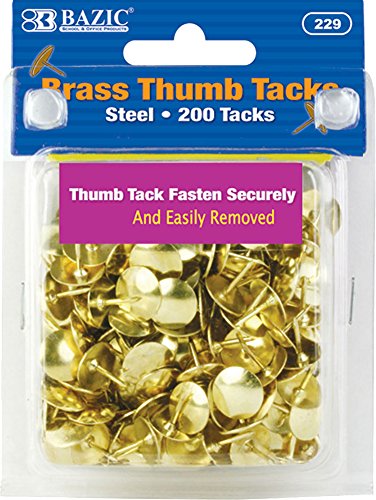 BAZIC Push Pins, Gold Metallic Flat Head Steel Point Thumb Tacks Pin for Cork Bulletin Board Map Posters Picture Office School (200/pack), 1-Pack