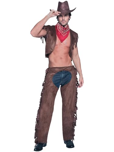 Smiffys mens Fever Male Ride Em High Cowboy Costume Brown M - US Size 38"-40"