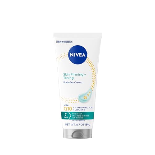 NIVEA Skin Firming & Toning Body Gel Cream with Q10, Hyaluronic Acid and Vitamin C, Clinically Tested Skin Firming & Toning Cream, 72-Hour Moisture, 6.7 Oz Tube