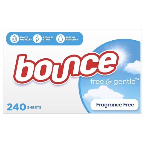 Bounce Free & Gentle Dryer Sheets, Unscented, 240 Count, Hypoallergenic and Dermatologist Tested