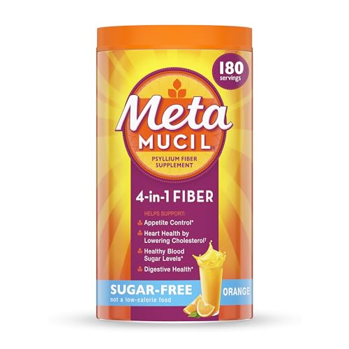 Metamucil 4-in-1 Psyllium Husk Fiber Supplement Sugar-Free Orange 180 Teaspoons