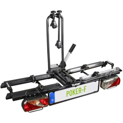 (-35%) EUFAB 12010LAS Fahrradträger POKER-F, E-Bike geeignet, komplett vormontiert, Diebstahlschutz, für 2 Fahrräder, für Anhängerkupplung, Schwarz, 142 x 70 x 58 cm