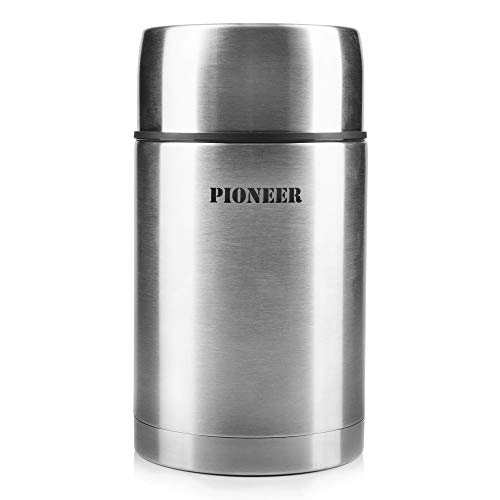 Pioneer Vacuum Insulated Leakproof Soup/Food Flask, 8 Hours Hot 24 Hours Cold, Stainless Steel, 1000ml