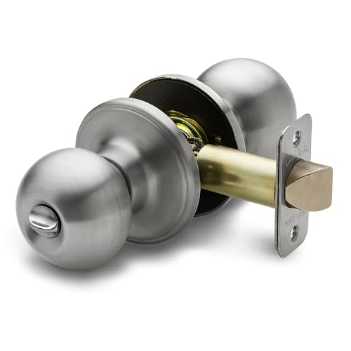 Copper Creek Privacy Interior Door Knob – ANSI Grade-3 Certified, Modern Heavy Duty Handle, Easy Install and Reversible for Bedroom, Bathroom & Closets – Satin Stainless (1 Pack)