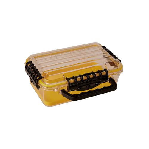 Plano Guide Series 3600 Field Box Waterproof Case, Medium, Waterproof Dry Box with Wrist Strap for Boat, Kayak, and Camping, Outdoor Gear Storage, 11"L x 7"W x 4"H, Clear/yellow