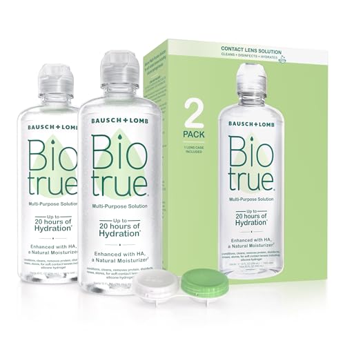Biotrue Contact Solution, Multi-Purpose Solution with Lens Case, Cleans, Conditions, Hydrates, Disinfects, Removes Protein, Dirt & Debris, Contact Lens Cleaner & Storage, 10 Fl Oz (Pack of 2)