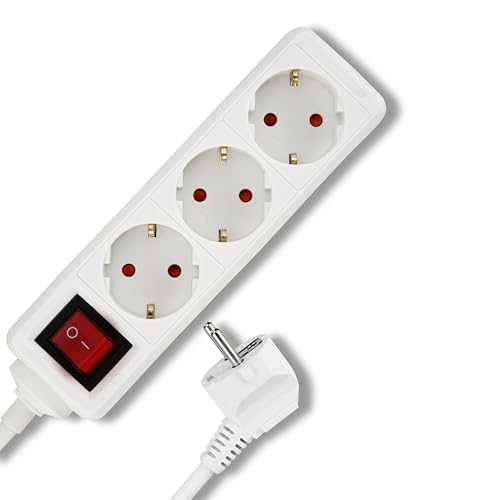 (-40%) REV Steckdosenleiste - Mehrfachsteckdose 3-Fach mit beleuchtetem Schalter zum Stromsparen, Kabel 1,4m, 3500W, weiß