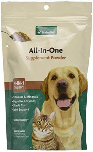 NaturVet All-in-One Dog Supplement - for Joint Support, Digestion, Skin, Coat Care – Dog Multivitamins with Minerals, Omega-3, 6, 9 – Wheat-Free Vitamins for Dogs – 13-Ounce Powder
