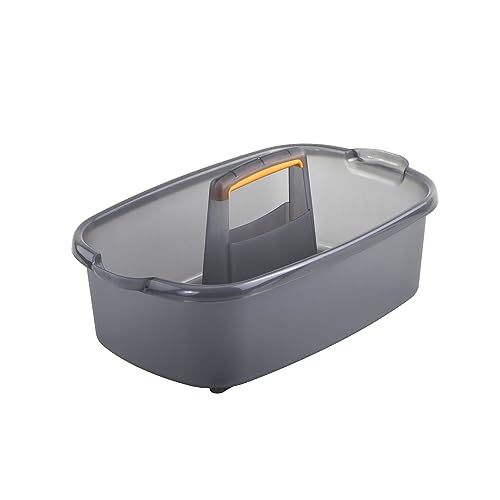 Casabella Plastic Multipurpose Cleaning Storage Caddy with Handle, 1.85 Gallon, Gray and OrangeCleaning Caddy,Cleaning 