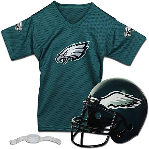 Franklin Sports NFL Philadelphia Eagles Kids Football Helmet and Jersey Set - Youth Football Uniform Costume - Helmet, Jersey, Chinstrap - Youth M