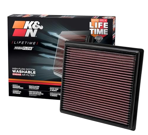 K&N High-Flow Original Lifetime Engine Air Filter: Increase Power: Premium, Washable: Compatible with 2011-2025 Toyota/Lexus/Mitsubishi/Fiat: (See Product Description for Select Models) 33-2443