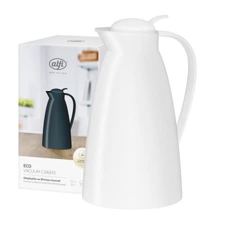 (-27%) alfi ECO 1,0l, Coconut White, Isolierkanne mit hygienischem Hartglaseinsatz aus Kunststoff, Drehverschluss mit bequemer Drucktaste, Ausgießen mit Einer Hand, ideal als Kaffeekanne, Teekanne, BPA-frei