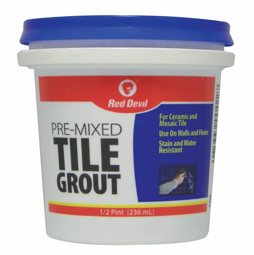 Red Devil 0422 Pre-Mixed Tile Grout - Professional Quality, Excellent Adhesion, Ideal for Wall & Floor Use - 1/2 Pint, White, Made in USA