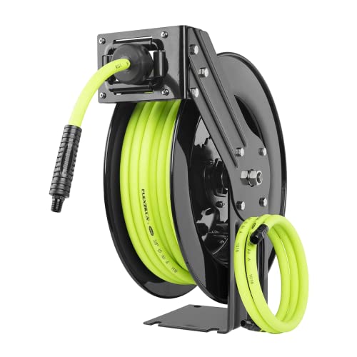 Flexzilla Open Face Retractable Air Hose Reel, 3/8 in. x 50 ft., Heavy Duty, Lightweight, Hybrid, ZillaGreen - L8611FZG