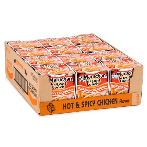 Maruchan Instant Lunch Hot & Spicy Chicken, Ramen Noodle Soup, Microwaveable Meal, 2.25 Oz, 12 Count