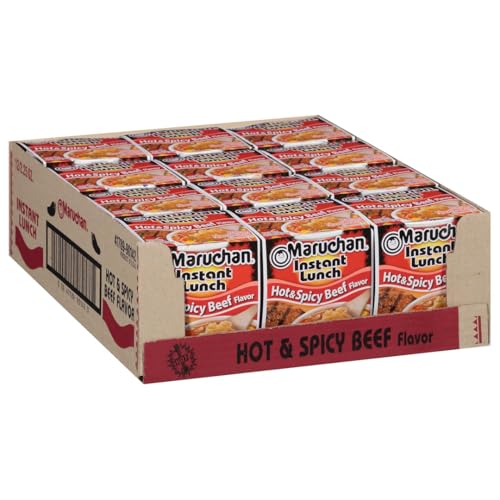 Maruchan Instant Lunch Hot & Spicy Beef, Ramen Noodle Soup, Microwaveable Meal, 2.25 Oz, 12 Count