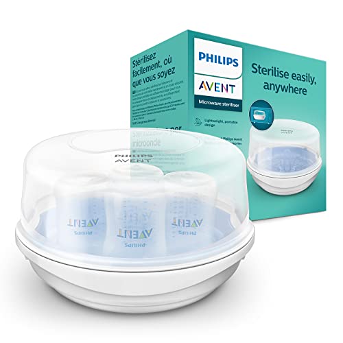 (-47%) AVENT Mikrowellen Sterilisator, Dampf-Sterilisator für bis zu 4 Babyflaschen, Schnuller und Zubehör, weiß (Modell SCF281/02)