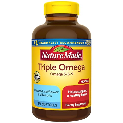 Nature Made Triple Omega 3 6 9 Supplements, Flaxseed, Safflower & Olive Oils, Fish Free Omega 3 Fatty Acid Supplement, 150 Softgels, 75 Day Supply