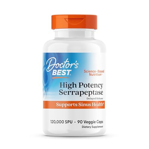 Doctors Best High Potency Serrapeptase, Supports Sinus Health 120,000 SPU, Non-GMO, Vegan 90 Veggie Caps