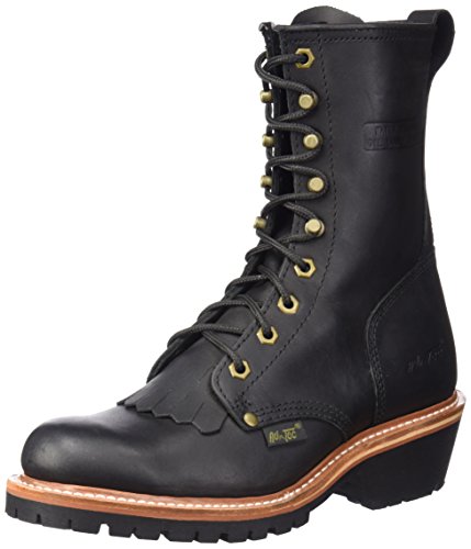 Ad Tec Mens 10in Fireman Logger Certified Work Boots, Black - Full Grain Oiled Leather, Non Slip Rubber Outsole & Fire Resistant Footwear