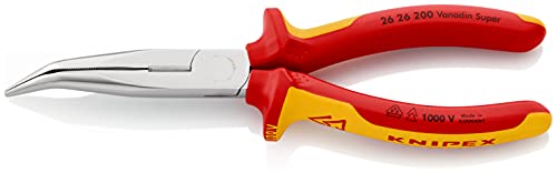 🔥 STARKER PREIS (-45%) KNIPEX Flachrundzange mit Schneide (Storchschnabelzange) verchromt isoliert mit Mehrkomponenten-Hüllen, VDE-geprüft 200 mm, 26 26 200