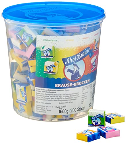 (-21%) Frigeo Ahoj-Brause Ahoj-Brause Brause-Brocken–extra große Brause-Stücke in vier prickelnden, süß-sauren Geschmacksrichtungen, Brause-Würfel einzeln verpackt, im Vorrats-Pack, 200 Stück im 1,6 kg Eimer
