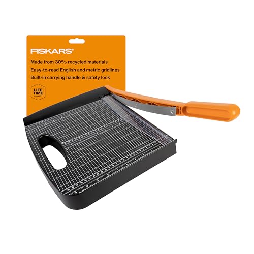 Fiskars Recycled Bypass Paper Trimmer - 12" Cut Length - Guillotine Paper Cutter with Self-Sharpening Blade - Black