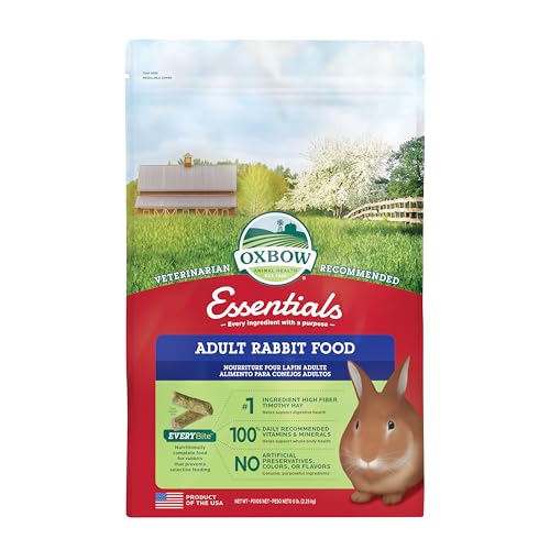 Oxbow Essentials Rabbit Food, Adult Rabbit, Made with Oxbow Timothy Hay, Pet Pellets with Vitamins & Minerals, Small Animal Pet Products, Bunny Supplies, Made in USA, Bunny Food, 5 lb