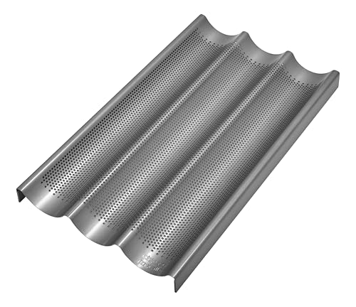 Chicago Metallic Commercial II Non-Stick Perforated Baguette Pan. Creates a crisp, golden-brown crust, 16 L x 9 W x 1.5 H
