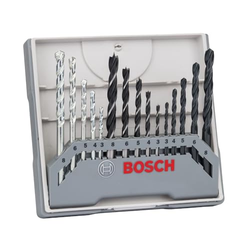 🔥 STARKER PREIS (-43%) Bosch 15tlg. Bohrer-Set (für Holz, Stein und Metall, Ø 3-8 mm, Zubehör Bohrschrauber und Bohrständer)