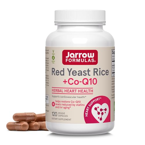 Jarrow Formulas Red Yeast Rice 1200 mg & Co-Q10 100 mg Per Serving - 120 Veggie Caps - 60 Servings - Herbal Heart Health Dietary Supplement - Supports Cardiovascular & Heart Health - Vegan
