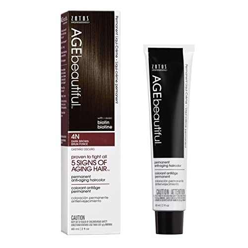 AGE beautiful Permanent Hair Color Dye Liqui Creme | 100% Gray Coverage | Anti-Aging Haircolor | Biotin for Thicker, Fuller Hair | Professional Salon Coloring | 4N Dark Brown