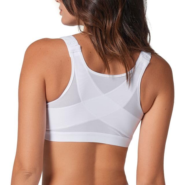Leonisa Women's Posture Corrector Wireless Back Support Bra, White, 36B