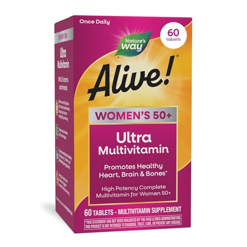 Nature’s Way Alive! Vitamins for Women 50 Plus, Complete Multivitamin, High Potency Formula, with Methylated B12, Gluten-Free, 60 Tablets