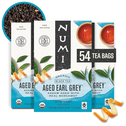 Numi Organic Aged Earl Grey Tea, 18 Tea Bags (Pack of 3) Black Tea With Bergamot Orange, Caffeinated (Packaging May Vary)