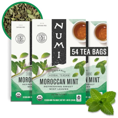 Numi Organic Tea Moroccan Mint, Bags, Herbal Teasan, 54 Count, Pack of 3