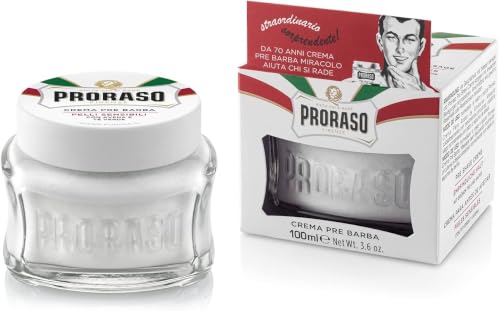 Proraso Pre Shave Cream, 100ml, Sensitive Pre Shaving Cream for Men Softens Skin with Oat and Green Tea Extracts, Made in Italy, White