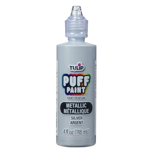 Tulip Puff Fabric Paint Metallic Finish , Permanent Craft Paint for Clothes, DIY Projects, Notoxic, 4 fl oz, Metallic Silver