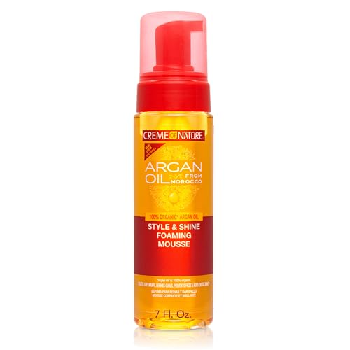 Creme of Nature Argan Oil Foaming Mousse, Style & Shine, Creates Soft Wraps, Defines Curls, Prevents Frizz & Adds Exotic Shine, 7 Fl Oz
