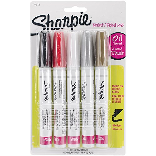 Sharpie Oil-Based Paint Markers, Medium Point, Assorted & Metallic Colors, 5 Count - Great for Rock Painting