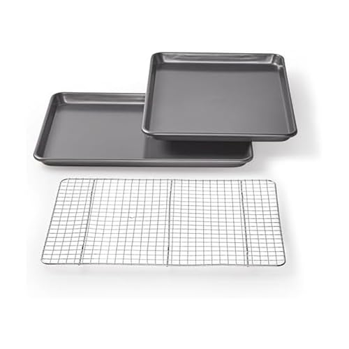 Chicago Metallic Professional Non-Stick Cookie and Jelly-Roll Pan Set with Cooling Rack, 17 by 12.25 Inches