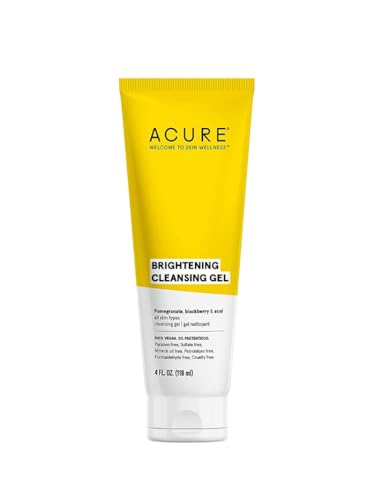 Acure Brightening Cleansing Gel - Vegan Face Scrub, Gentle Facial Cleanser for Radiant Skin with Pomegranate, Blackberry & Acai Infused, Antioxidant-Rich Formula for All Skin Types - 4 fl oz